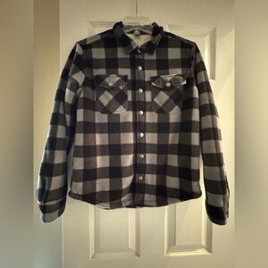 Eddie Bauer Boys Cozy Black & Gray Plaid Sherpa Jacket